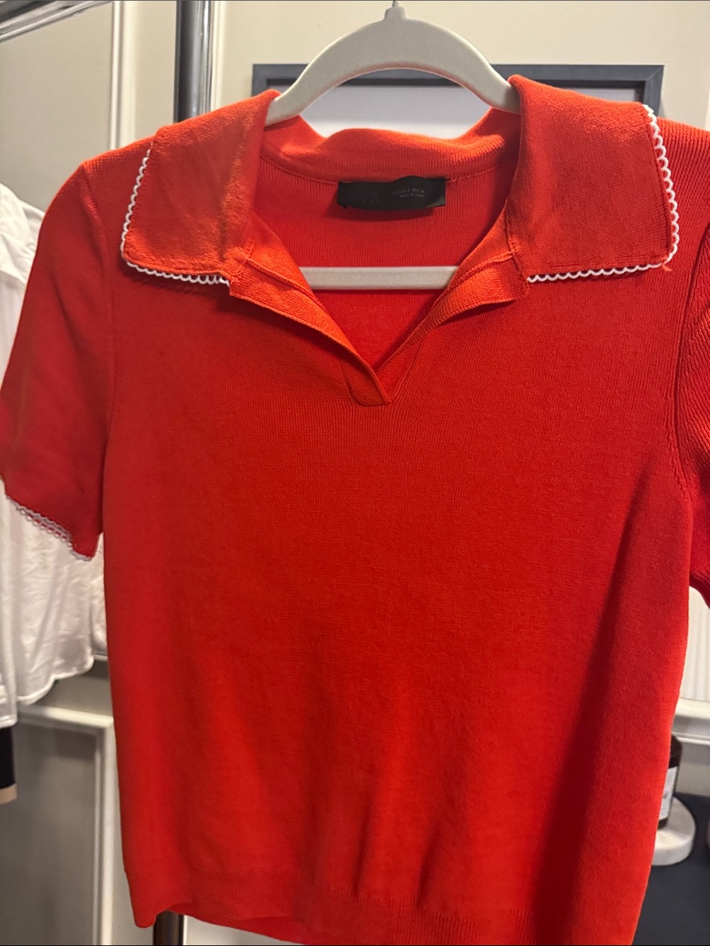 Zara Orange Knit Polo with White Trim